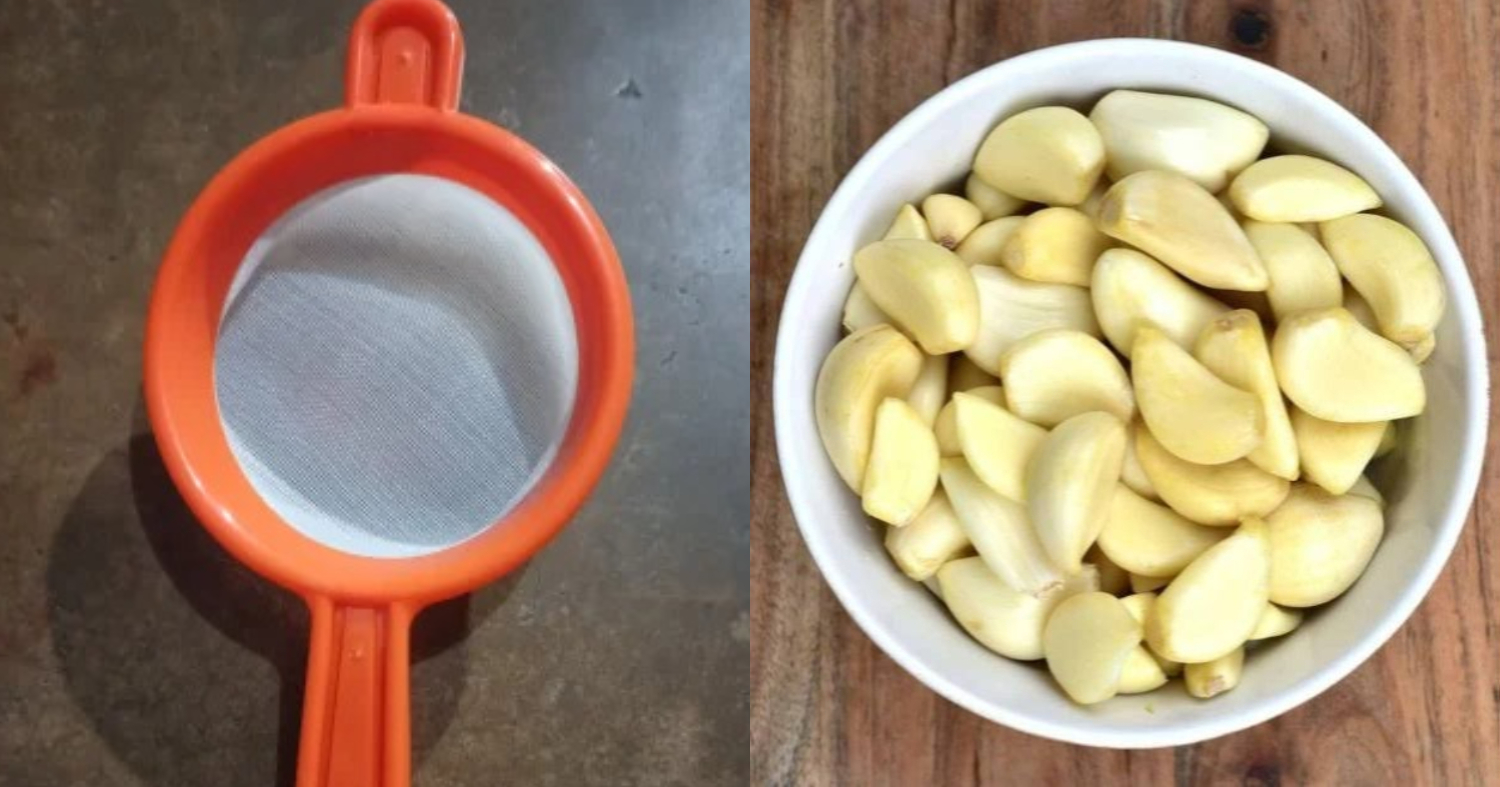 Garlic Peeling Easy Tips Using Strainer